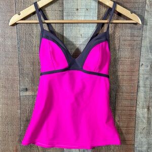 Athleta Pink Gray Colorblock‎ Tankini Swim Top XS Padded Shelf Bra Bathing Suit